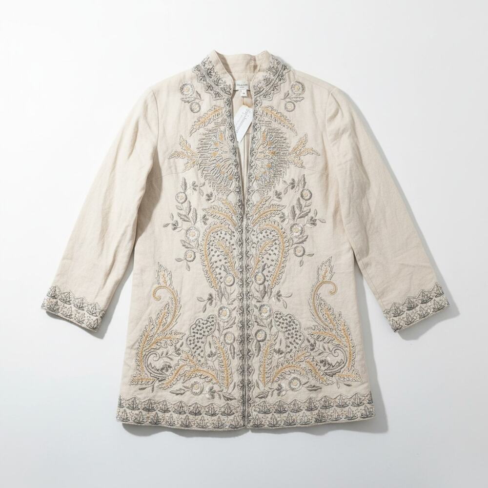 NEW Soft Surroundings M Kerala Embellished Cotton Embroidered Jacket Boho